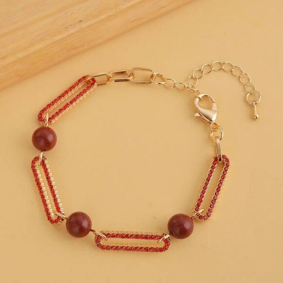 New, Not Worn, Austrian Crystal, Jasper Beaded Paper Clip Brass Bracelet - Picture 1 of 6